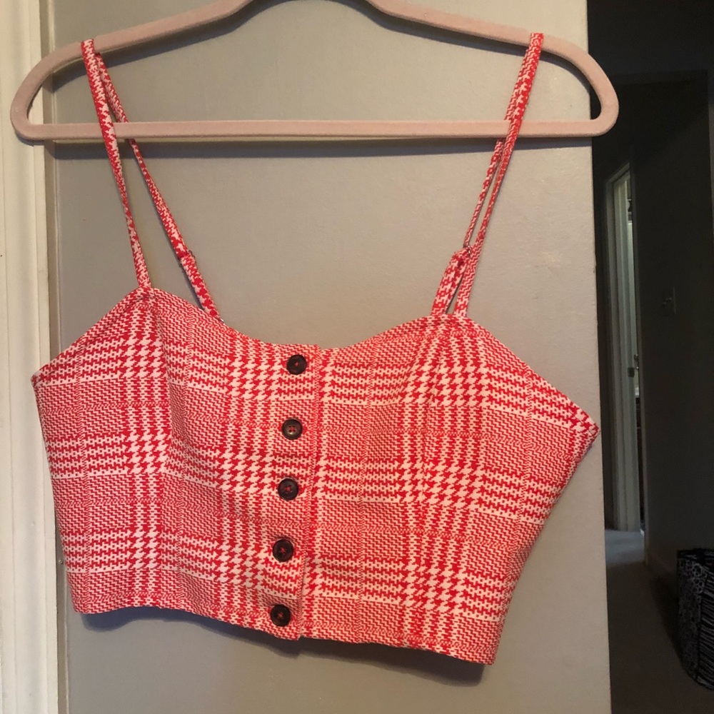red & white gingham cropped tank top